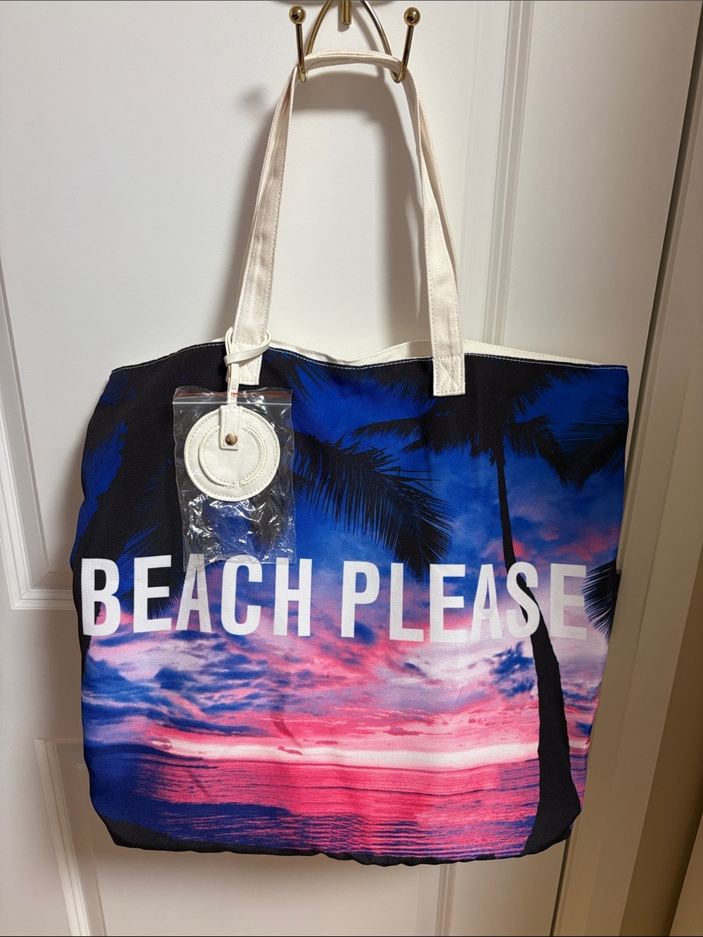 BEACH PLEASE Tote Bag - Pink & Blue Sunset Print